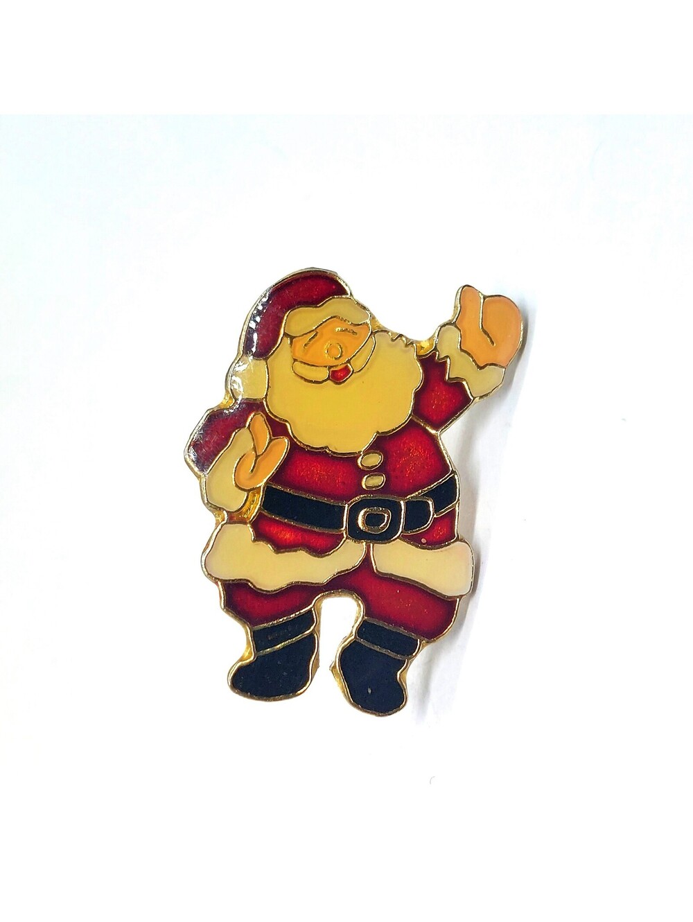 Vintage Santa Claus Enamel Pin Waving Christmas Holiday Lapel St Nick Suit